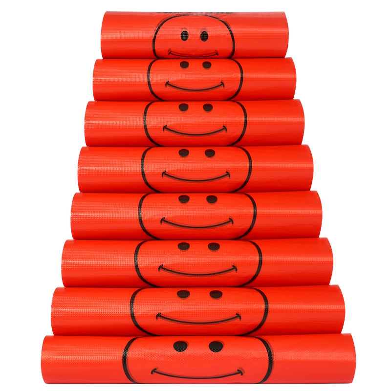 Hot sale T-shirt Plastic red shopping bags red smiley plastic bag  plastic bag for supermarket shopping  and food packaging