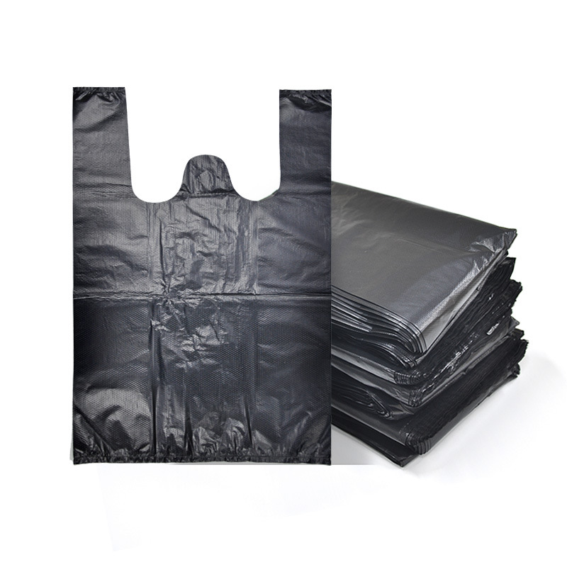 Wholesale factory High quality black Plastic packaging bag reusable T-Shirt plastic bag for shopping bag