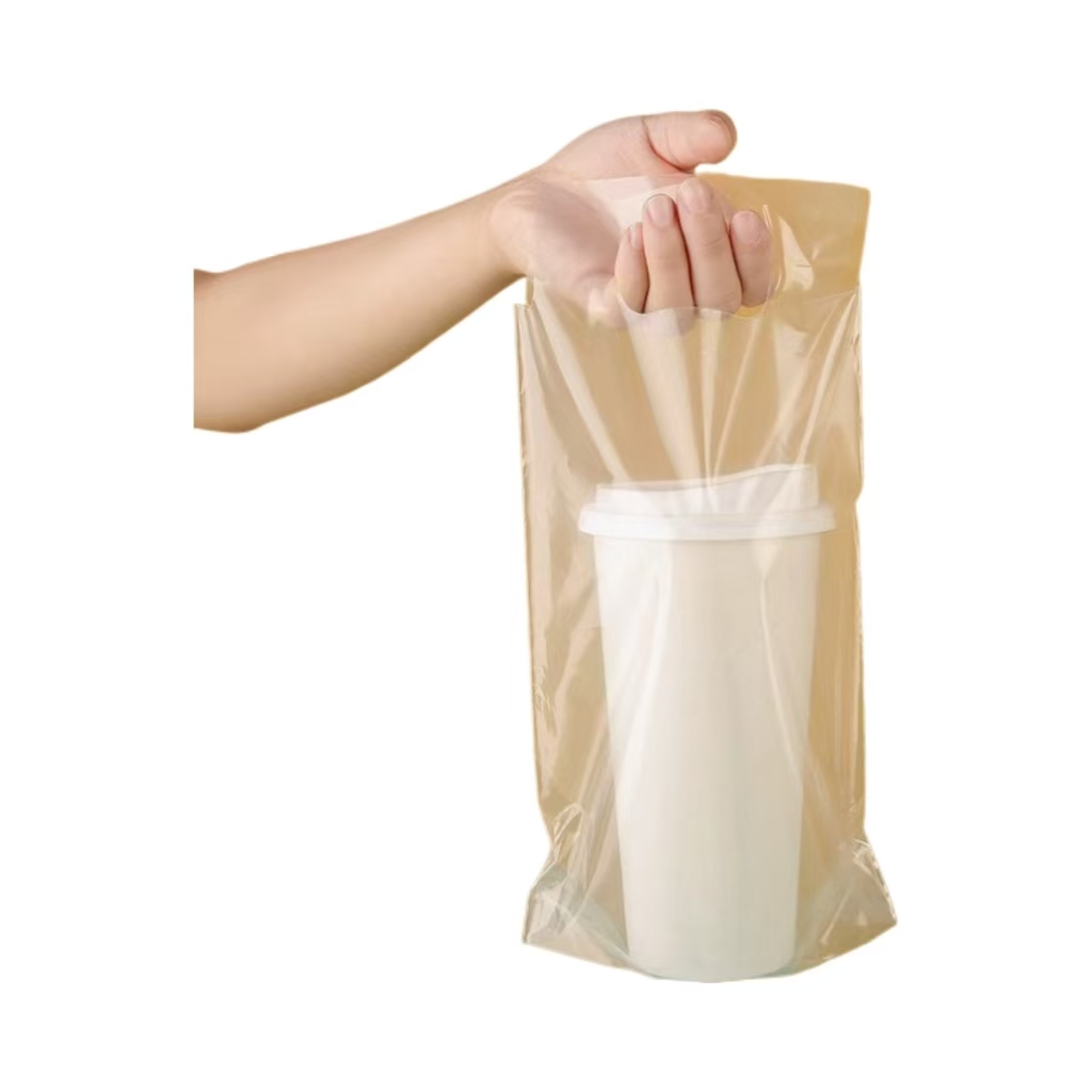 Customized Logo Portable Transparent PE Takeaway Plastic Bags for Milk Tea Coffee Beverages and Other Food Packaging bag
