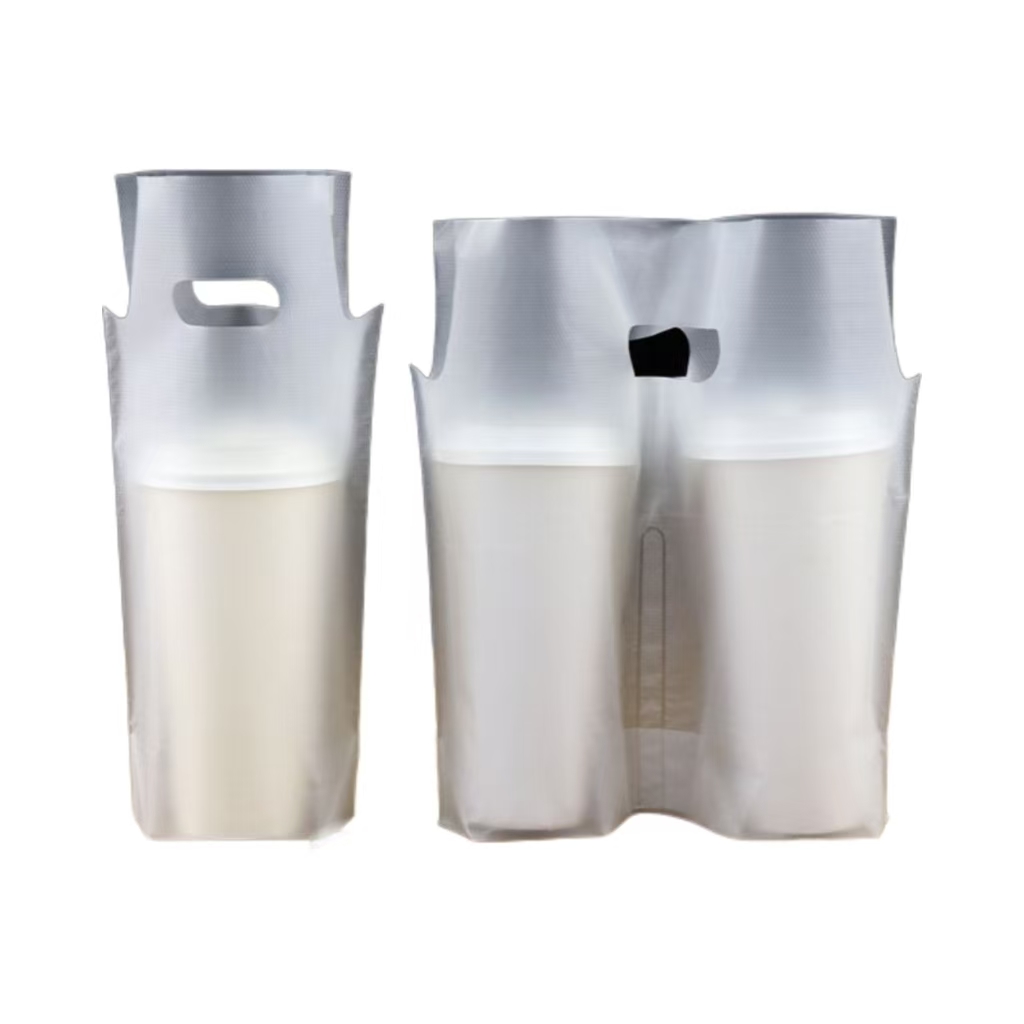Factory direct sales disposable beverage takeaway packaging bag HDPE single and double cup portable coffee milk tea plastic bag