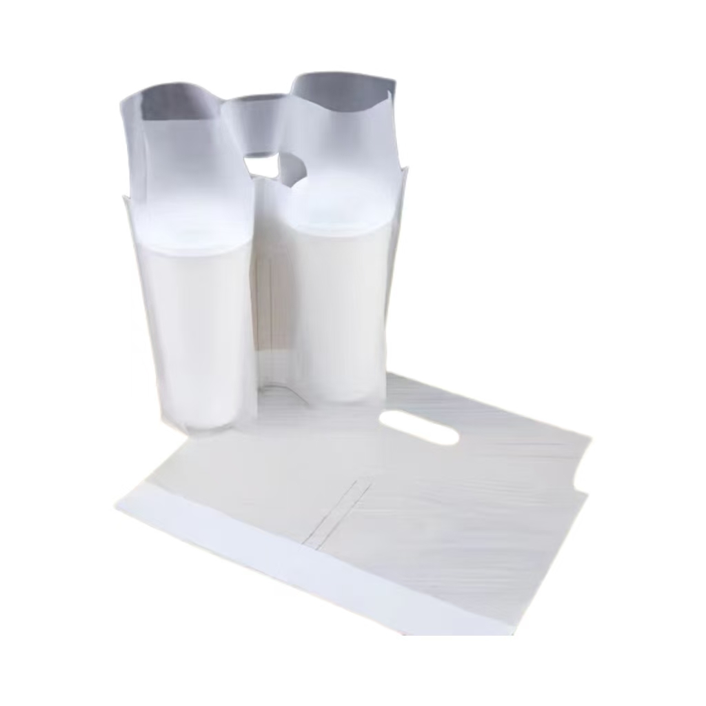 Transparent disposable beverage takeaway packaging bag HDPE single and double cup portable milk tea coffee plastic bag